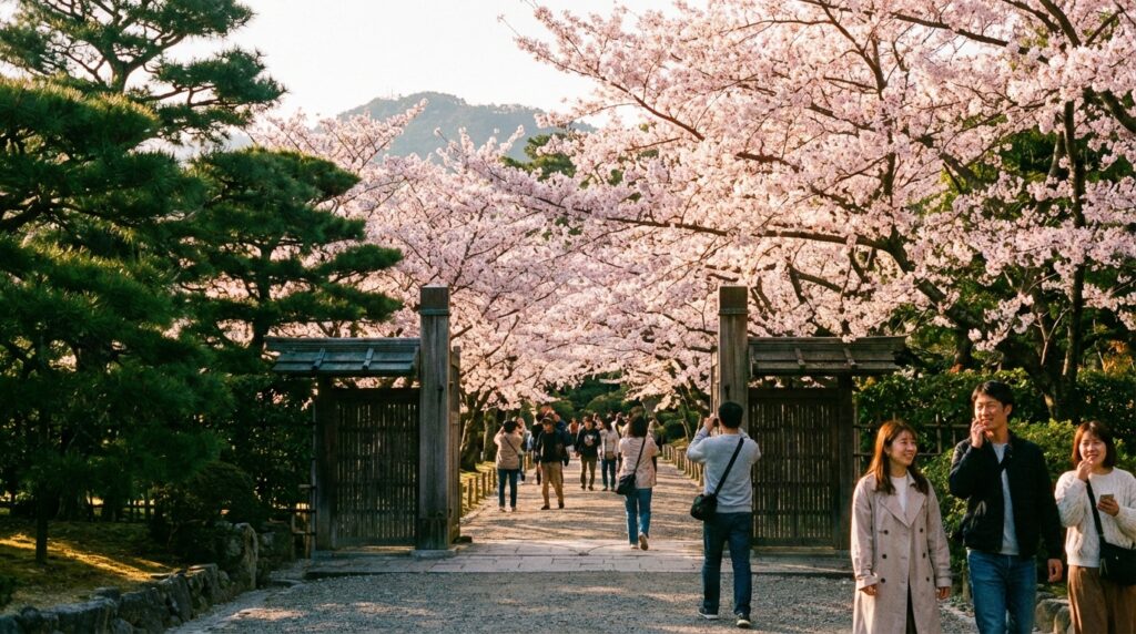 栗林公園の桜並木（AI生成イメージ）